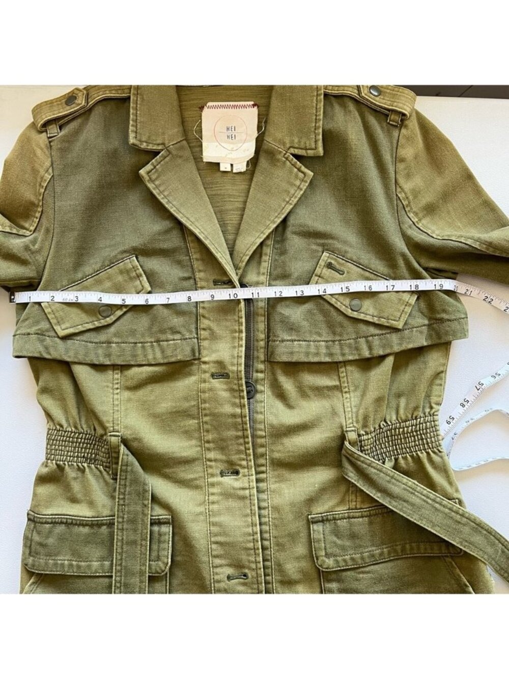 Hei Hei Olive Military Utility Jacket Ruffle Back Fairy Grunge Sz M Romantic - Picture 6 of 10
